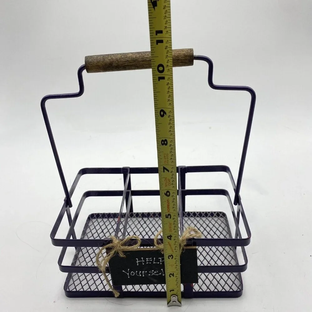 Metal‎ Basket Utensil Condiments Holder Caddy 3 Compartment Purple Picnic Crafts
